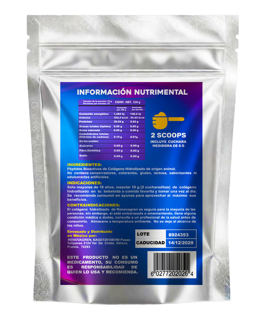 Péptidos Bioactivos de Colágeno Alemán Mujer +50 años | Colágeno Alemán Hidrolizado Fórmula Antienvejecimiento 250 gramos