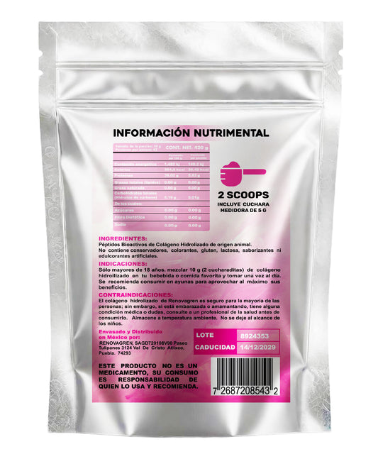 Péptidos Bioactivos de Colágeno Alemán 420 gramos | Colágeno hidrolizado 100% Puro + Belleza, Piel Uñas Cabello & Movilidad