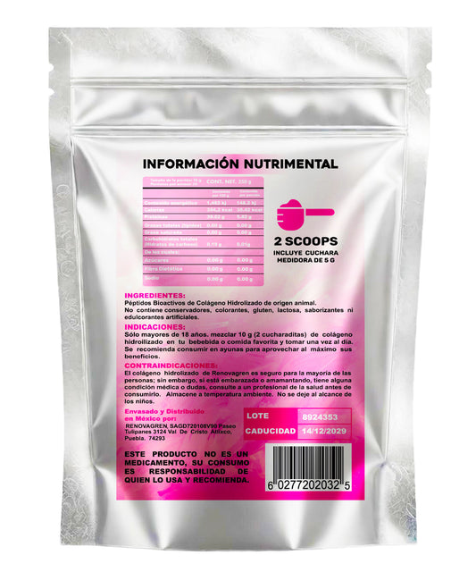 Péptidos Bioactivos de Colágeno Alemán 250g | Colágeno hidrolizado 100% Puro + Belleza, Piel Uñas Cabello | Movilidad | Huesos | Articulaciones | Bienestar y Energía