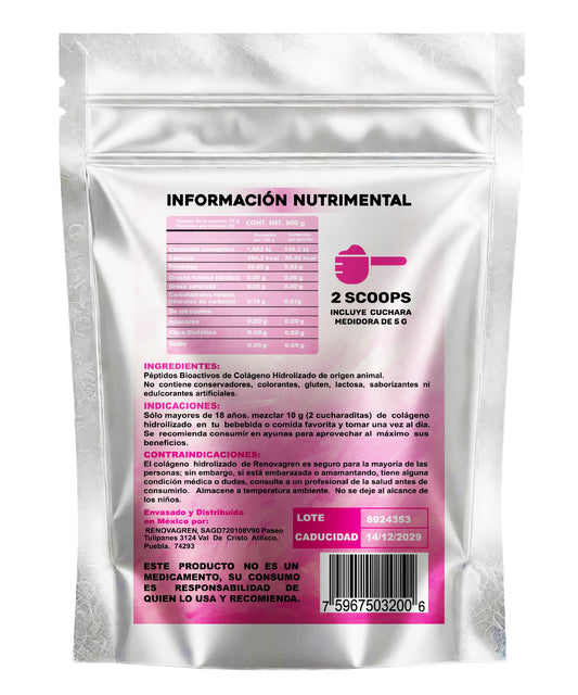 Péptidos Bioactivos de Colágeno Alemán 800 gramos | Colágeno hidrolizado 100% Puro + Belleza, Piel Uñas Cabello | Movilidad | Huesos |