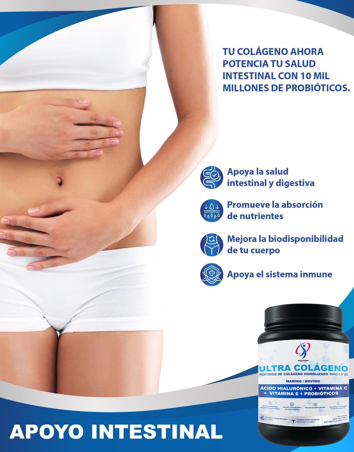 ULTRA COLÁGENO: PÉPTIDOS DE COLÁGENO HIDROLIZADO BOVINO Y MARINO ENRIQUECIDOS CON CON ÁCIDO HIALURÓNICO + VITAMINA C + VITAMINA E + PROBIÓTICOS