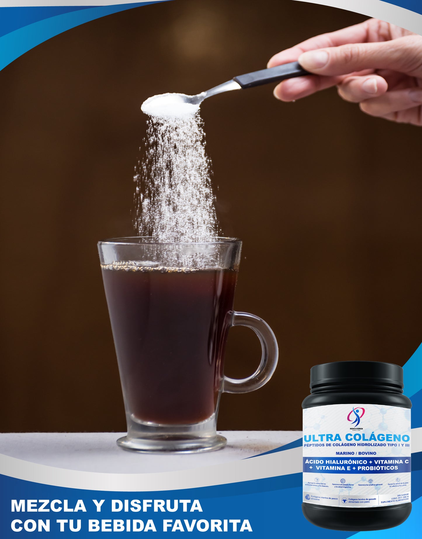 ULTRA COLÁGENO: PÉPTIDOS DE COLÁGENO HIDROLIZADO BOVINO Y MARINO ENRIQUECIDOS CON CON ÁCIDO HIALURÓNICO + VITAMINA C + VITAMINA E + PROBIÓTICOS