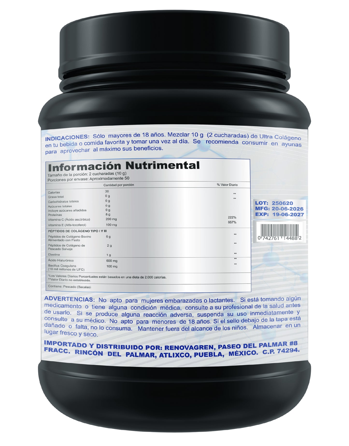 ULTRA COLÁGENO: PÉPTIDOS DE COLÁGENO HIDROLIZADO BOVINO Y MARINO ENRIQUECIDOS CON CON ÁCIDO HIALURÓNICO + VITAMINA C + VITAMINA E + PROBIÓTICOS