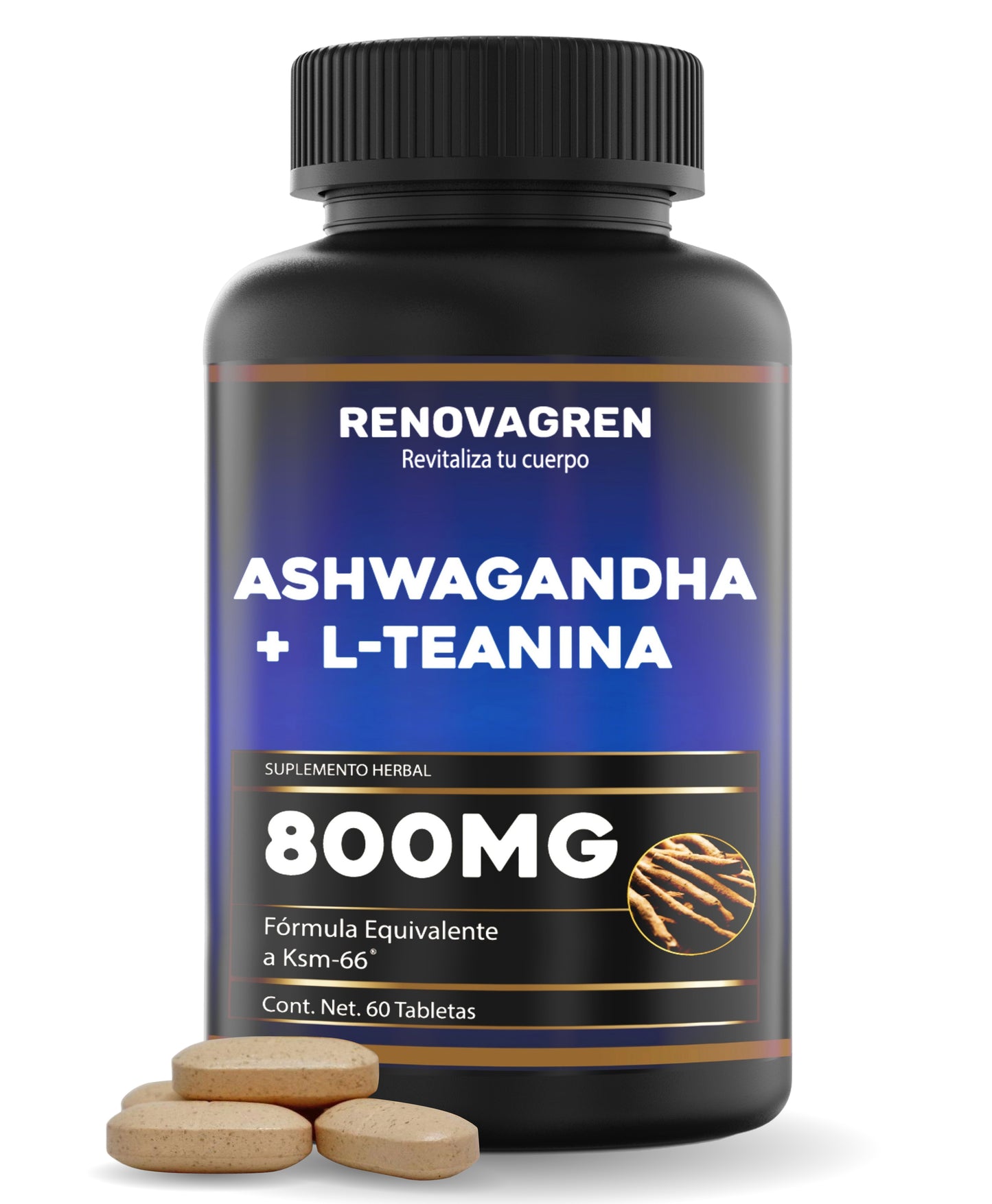 Ashwagandha con L-Teanina (KSM-66) Renovagren – Energía, Calma y Enfoque Mental