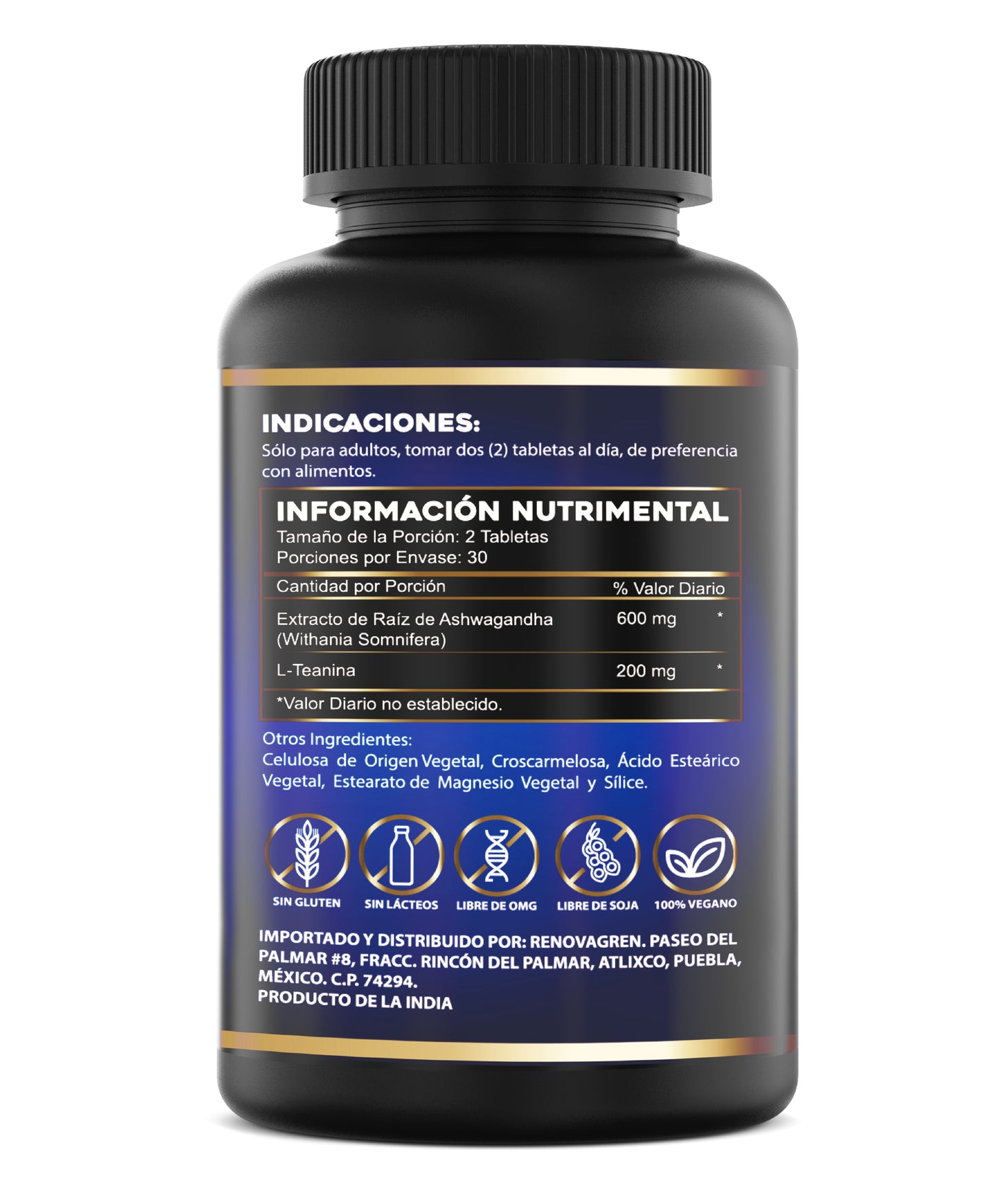 Ashwagandha con L-Teanina (KSM-66) Renovagren – Energía, Calma y Enfoque Mental
