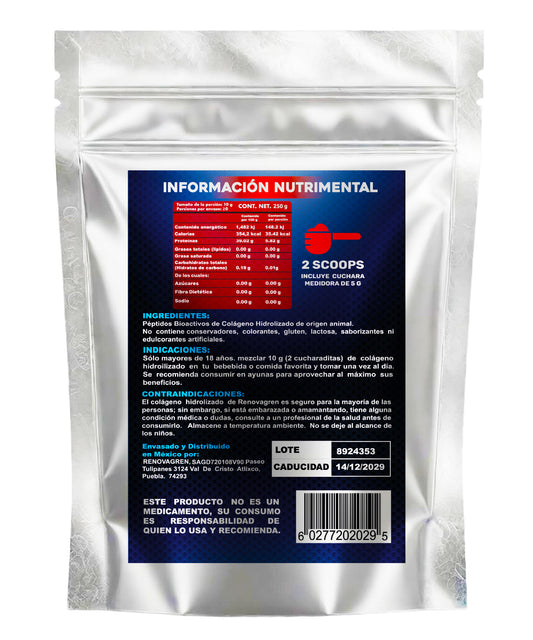 Péptidos Bioactivos de Colágeno Hidrolizado Hombre +50 Años 250 gramos | Fórmula Antienvejecimiento Sin Sabor 100% Puro