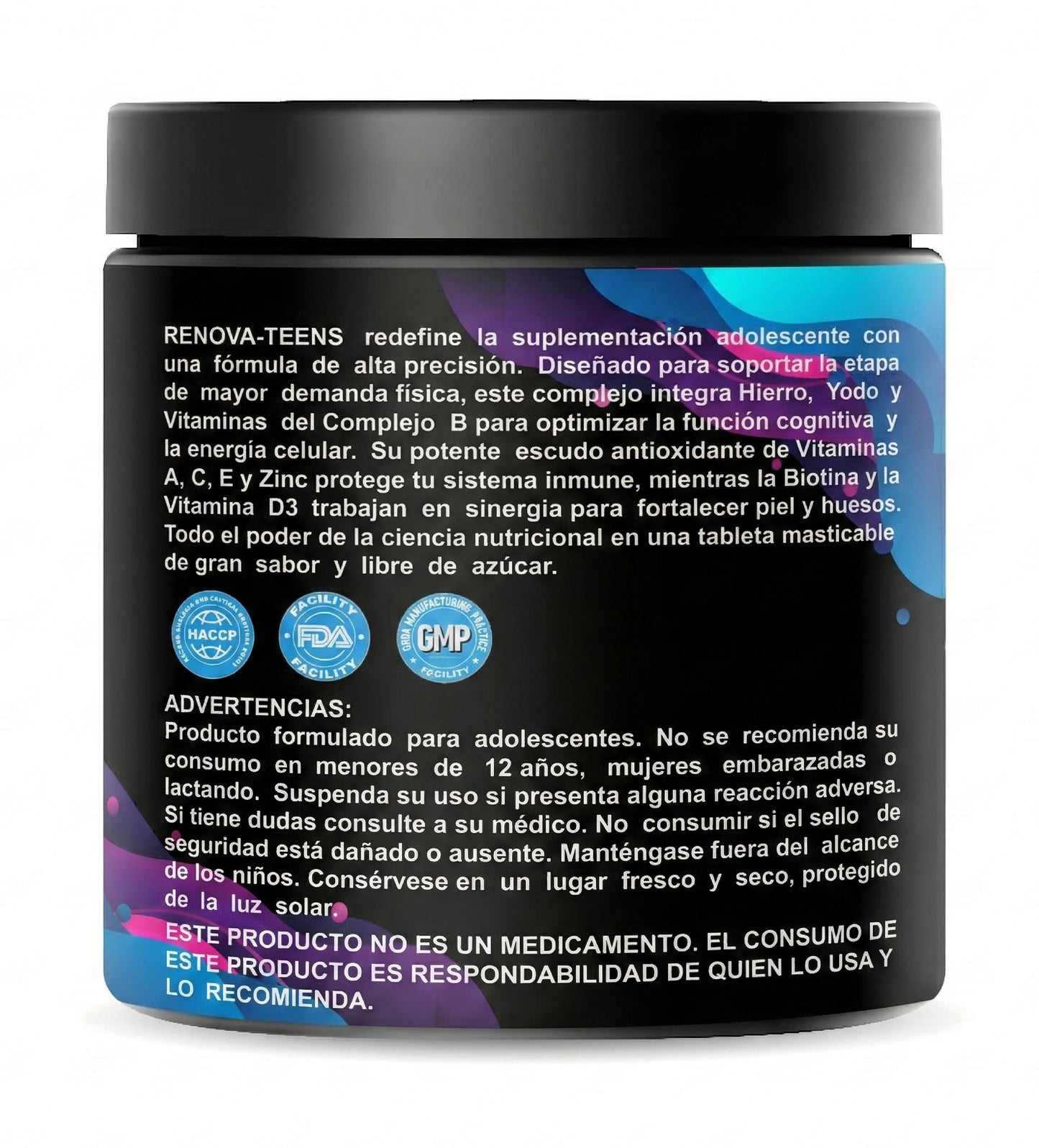Renova Teens Vitaminas Adolescentes 12-18 años Inmunidad Enfoque Energía Piel Saludable Rendimiento 120 Tabletas Masticables Frutos Rojos
